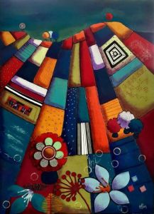 Peinture de Marie-Pierre JAN: Champs au crépuscule