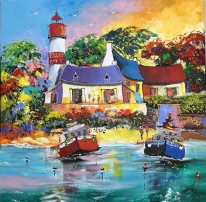 Peinture de philippe amagat: Sous le phare de Douëlan