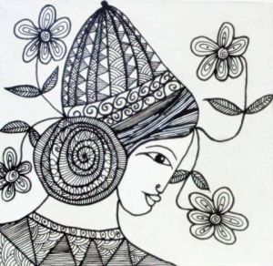 Dessin de ANTOINE MELLADO: La dame à la fleur.