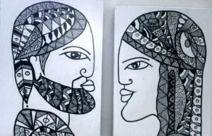 Dessin de ANTOINE MELLADO: Je t'aime àl'égal de la voûte céleste ou Afra et Achraf- 1 et 2.