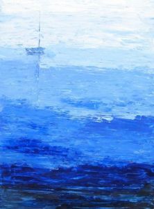 Peinture de valerie jouve: voilier dans la brume