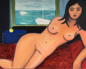 Peinture de valerie jouve: la femme aux yeux verts