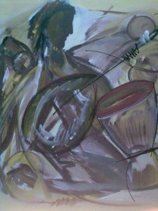 Peinture de laye: MUSICIEN SENEGALAIS