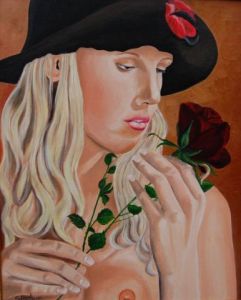 Peinture de Gerard DUSUEL: Un chapeau un sein une rose