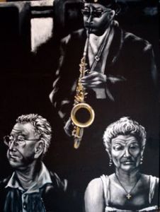 Peinture de Claude Forthomme: Qui aime le jazz dans le metro