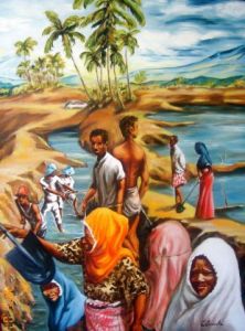 Peinture de Claude Forthomme: Aceh la reconstruction  apres le Tsunami