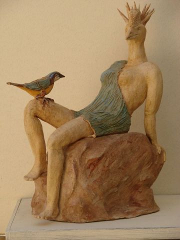 Madame la Grue et son petit oiseau - Sculpture - Guillaume Chaye