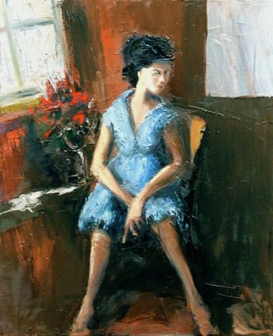 L'artiste Francis Kuhlen - jeune femme a la robe bleue
