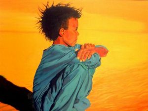 Peinture de denise: enfant  touareg dans le desert