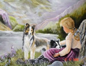 Peinture de jacques pare: fillette et son chien