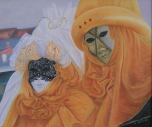 Peinture de LNICOLI: masques venitiens jaune