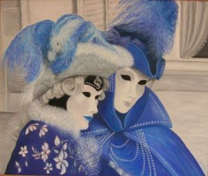Peinture de LNICOLI: masques venitiens bleu