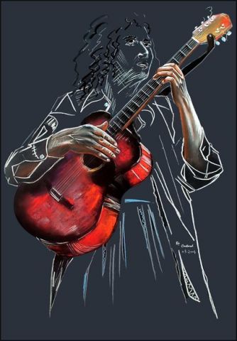 L'artiste bruno chevalier-costard - La guitare rouge