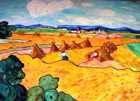 Champ avec gerbes et moissoneurs - Peinture - Vickx Champ avec gerbes et moissoneurs - Peinture - Vickx