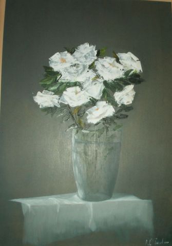Roses blanches - Peinture - Anne  Tourliere