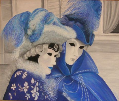 masques venitiens bleu - Peinture - LNICOLI