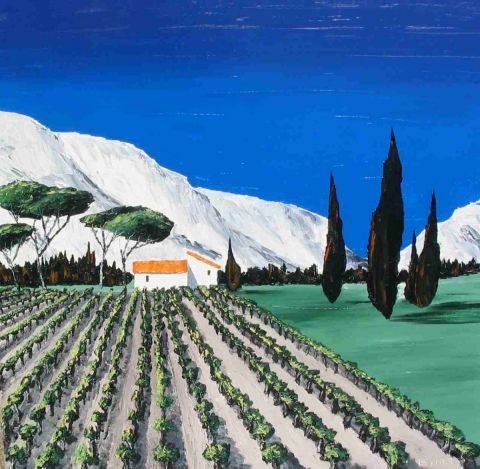 Alpilles vignes pins et cypres - Peinture - Jean-Marc BEYNET