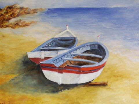 les deux barques - Peinture - Geraldine STREICHERT