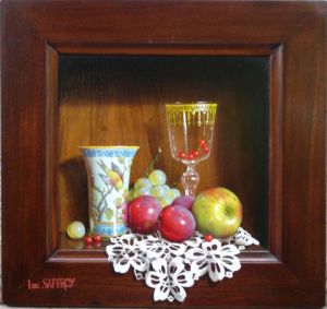 Peinture de Luc Saffroy: Faience aux fruits