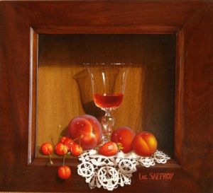 Peinture de Luc Saffroy: fruits rouges au vin 