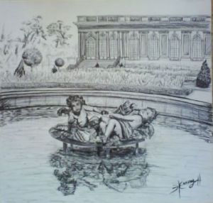Dessin de Ln henry: bassin du grand trianon Versailles 