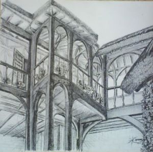 Dessin de Ln henry: balcon de la ferme style Normand versailles 