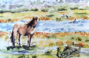 Peinture de Isabelle SARRAN GUILHEM: Cheval des marais