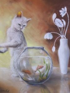 Peinture de Geraldine STREICHERT: le chat et les poissons