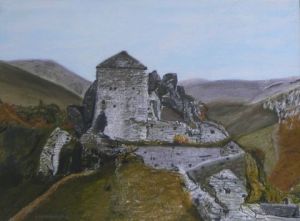 Peinture de Bruno Chamberlin: Ruines vieux chateau dans le Cantal