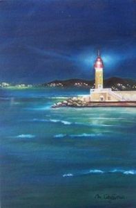 Peinture de Martine Calvayrac: le phare rouge de saint tropez