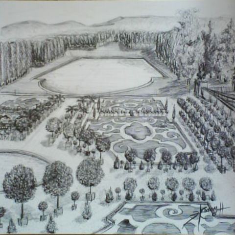 Dessin : les orangeries du chateau de Vresailles - Ln henry Dessin : les orangeries du chateau de Vresailles - Ln henry