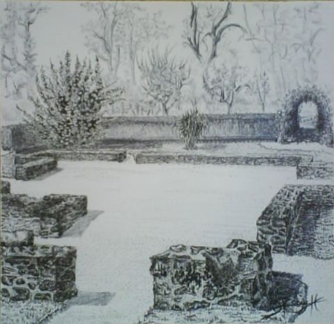 Dessin : ruine dans la ferme normande de versaille - Ln henry Dessin : ruine dans la ferme normande de versaille - Ln henry