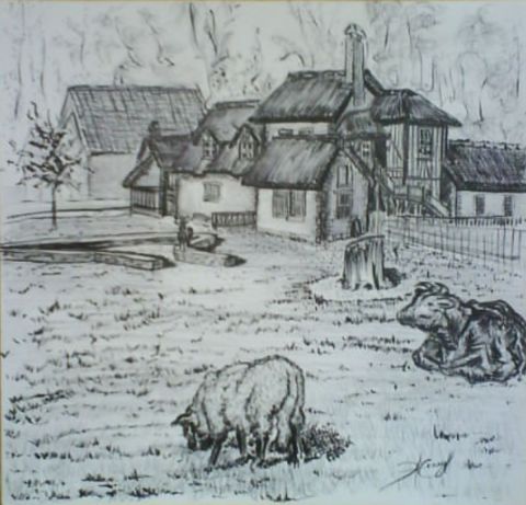 Dessin : ferme Normande de M Antoinette du parc Versailles - Ln henry Dessin : ferme Normande de M Antoinette du parc Versailles - Ln henry