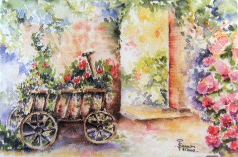 Charrette fleurie - Peinture - Isabelle SARRAN GUILHEM Charrette fleurie - Peinture - Isabelle SARRAN GUILHEM