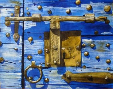 Porte bleue verrou - Peinture - Michel Godard