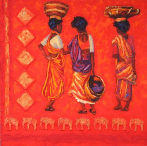 Les trois Indiennes - Peinture - NICOLE BILES