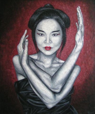 L'artiste chrystel mialet - Geisha se preparant a danser avant coiffure et habillage
