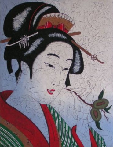 estampe geisha a la chataigne - Peinture - chrystel mialet estampe geisha a la chataigne - Peinture - chrystel mialet
