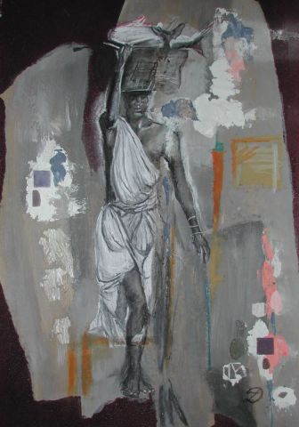 femme indienne sur impressions grises - Peinture - deborah lefevre