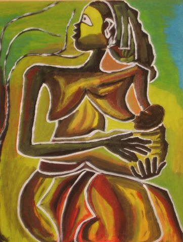 MAMA AFRICAINE ET SON BEBE - Peinture - Michel Dieudonne