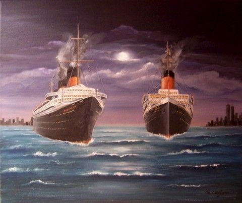 Paquebots Normandie et Paris - Peinture - Martine Calvayrac Paquebots Normandie et Paris - Peinture - Martine Calvayrac