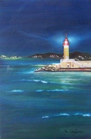 le phare rouge de saint tropez - Peinture - Martine Calvayrac le phare rouge de saint tropez - Peinture - Martine Calvayrac