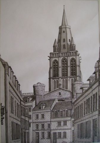 l'eglise Notre Dame de Calais - Dessin - DELCROIX Marcel