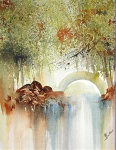 un pont dans les bois - Peinture - emjo