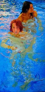 Peinture de Philippe Drumel: Deux baigneuses le soir 