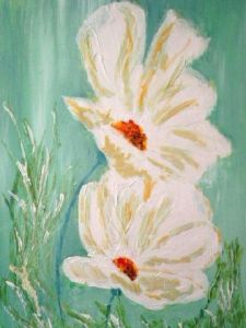 Peinture de florence: Grandes fleurs peintes sur toile en relief