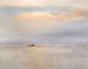 Voir cette oeuvre de JP Wisniewski: la barque dans le soleil couchant