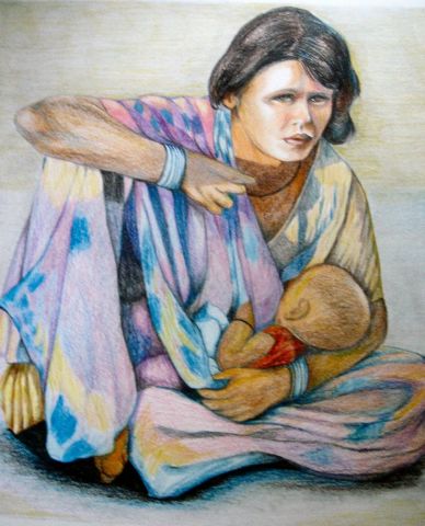 La mendiante indienne - Peinture - jibe