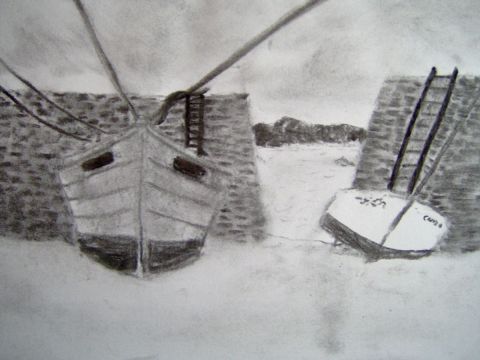 L'artiste mathias blaizot - des bateaux au mouillage a port racing