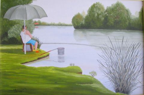 L'artiste DELCROIX Marcel - Pecheur au lac d'Ardres 62